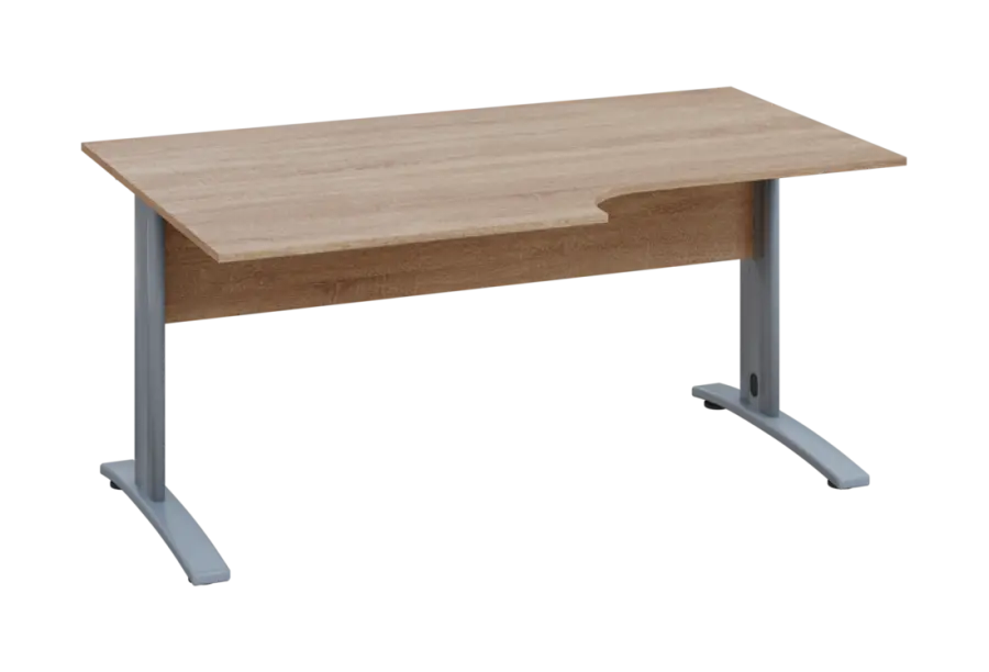 ERK 18 - 168 stůl kancelářský, rohový, levý, kovová podnož stříbrná, deska 18 mm, široký 1600 mm, dub bardolino